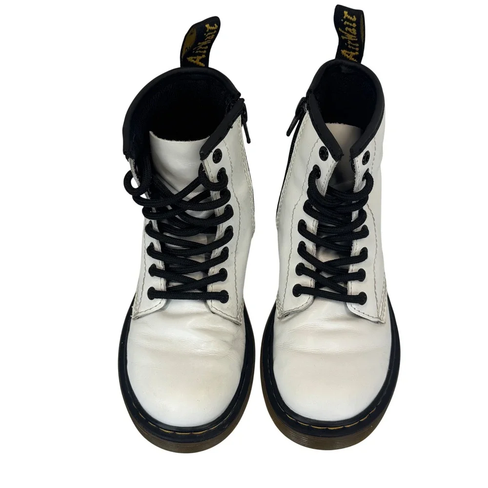 Dr‎ Martens 1460 J Kids White Leather Combat Boots Youth US 12 EU 29 Lace Up